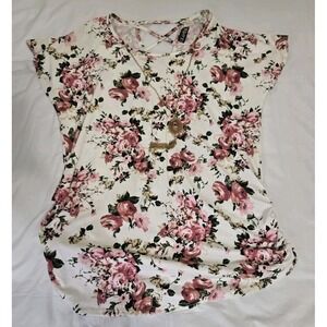 DueTime Maternity Women's 1X Short Sleeve Shirt Floral Necklace